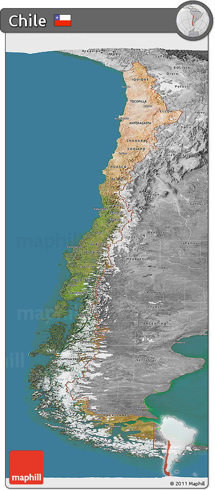 Satellite Panoramic Map of Chile, desaturated, land only