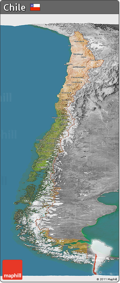 Satellite Panoramic Map of Chile, desaturated, land only