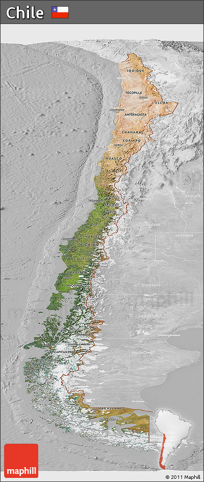 Satellite Panoramic Map of Chile, lighten, desaturated