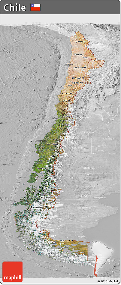 Satellite Panoramic Map of Chile, lighten, desaturated