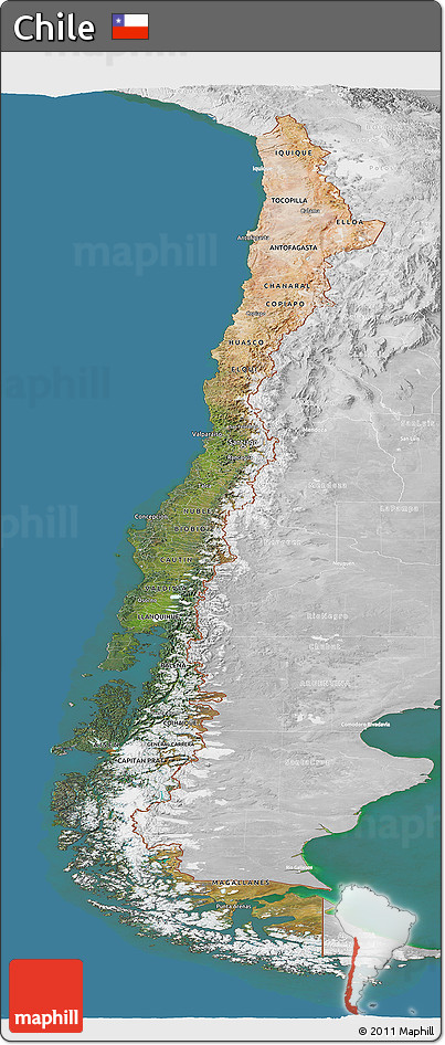 Satellite Panoramic Map of Chile, lighten, desaturated, land only