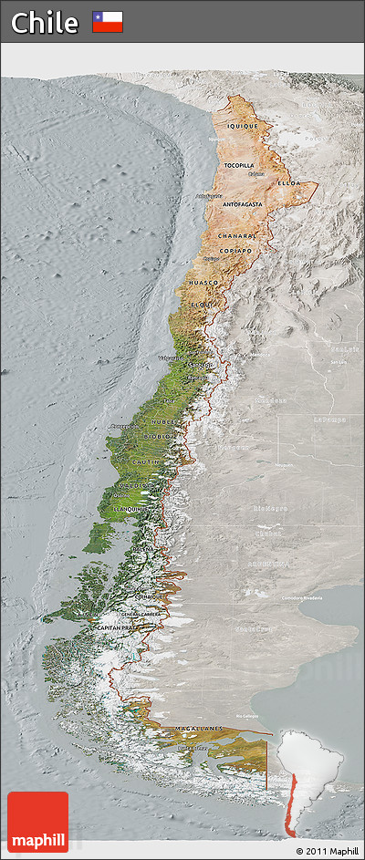 Satellite Panoramic Map of Chile, lighten, semi-desaturated