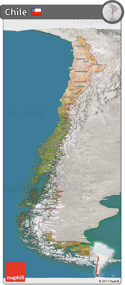 Satellite Panoramic Map of Chile, lighten, semi-desaturated, land only