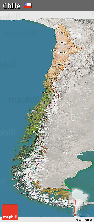 Satellite Panoramic Map of Chile, lighten, semi-desaturated, land only