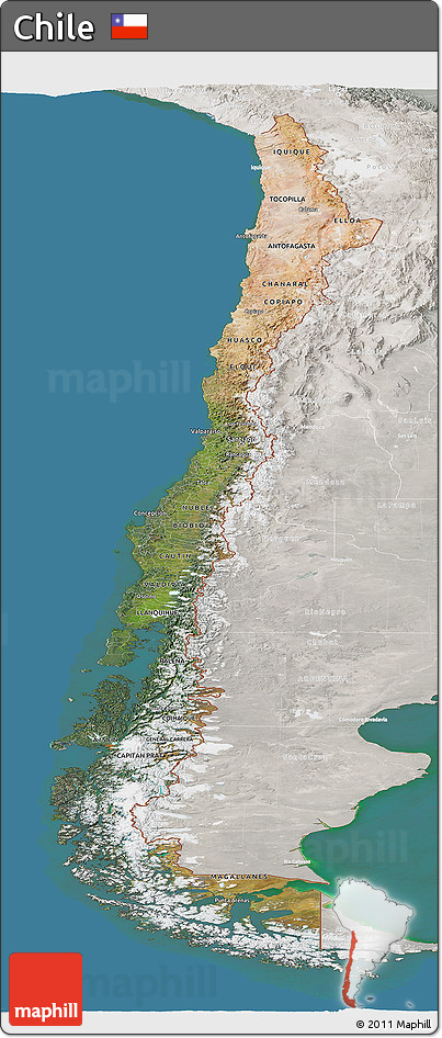 Satellite Panoramic Map of Chile, lighten, semi-desaturated, land only