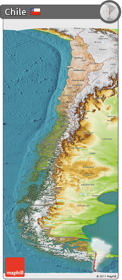 Satellite Panoramic Map of Chile, physical outside, satellite sea