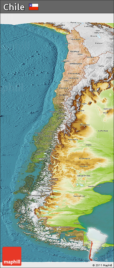 Satellite Panoramic Map of Chile, physical outside, satellite sea