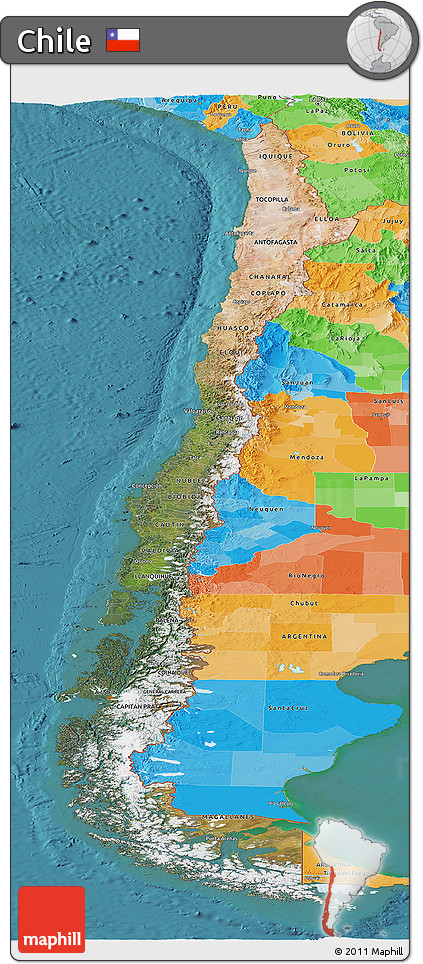 Satellite Panoramic Map of Chile, political outside, satellite sea
