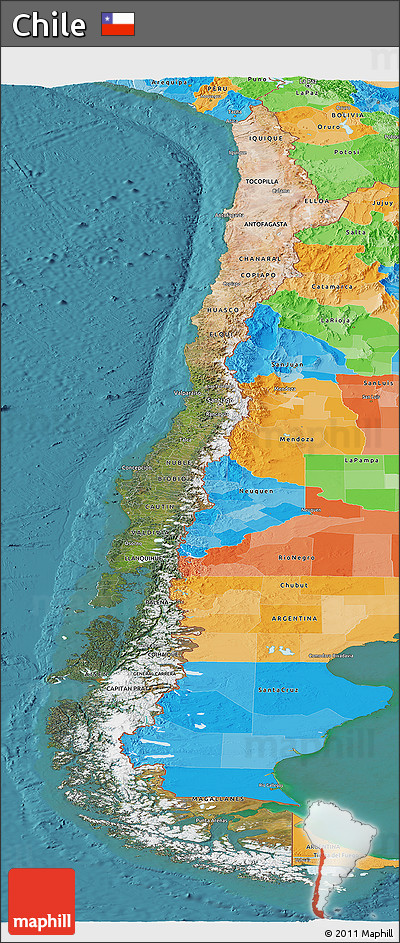 Satellite Panoramic Map of Chile, political outside, satellite sea