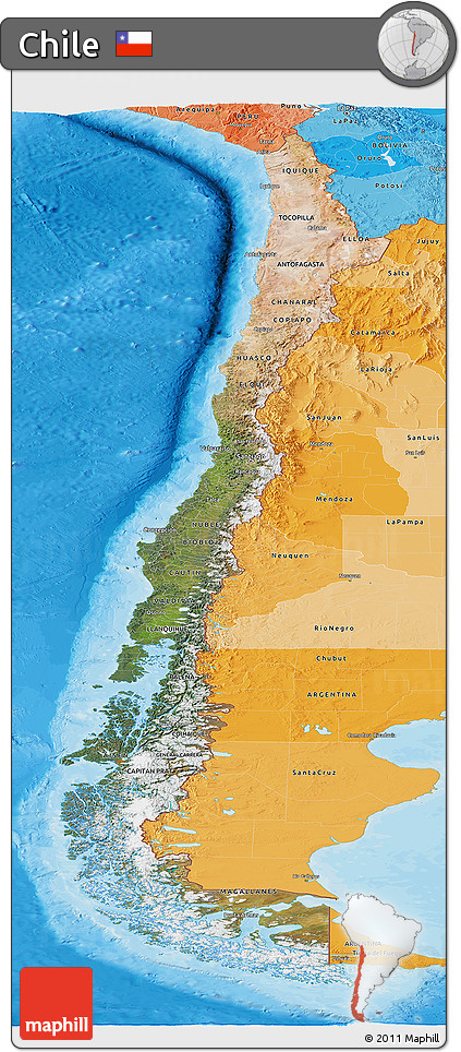 Satellite Panoramic Map of Chile, political shades outside