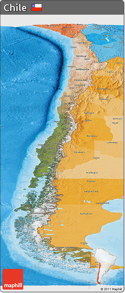 Satellite Panoramic Map of Chile, political shades outside