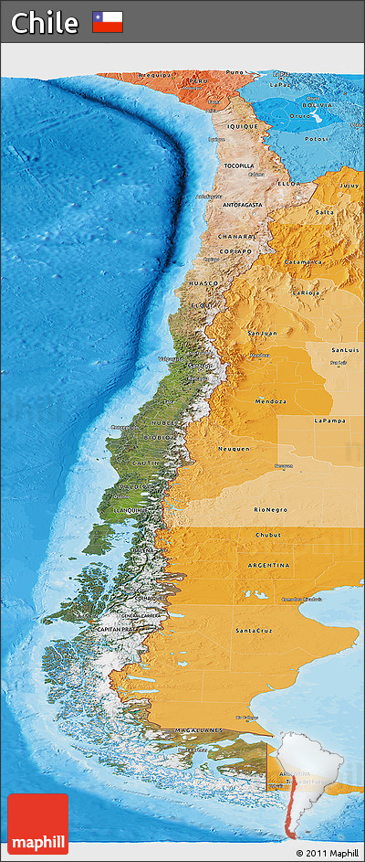 Satellite Panoramic Map of Chile, political shades outside