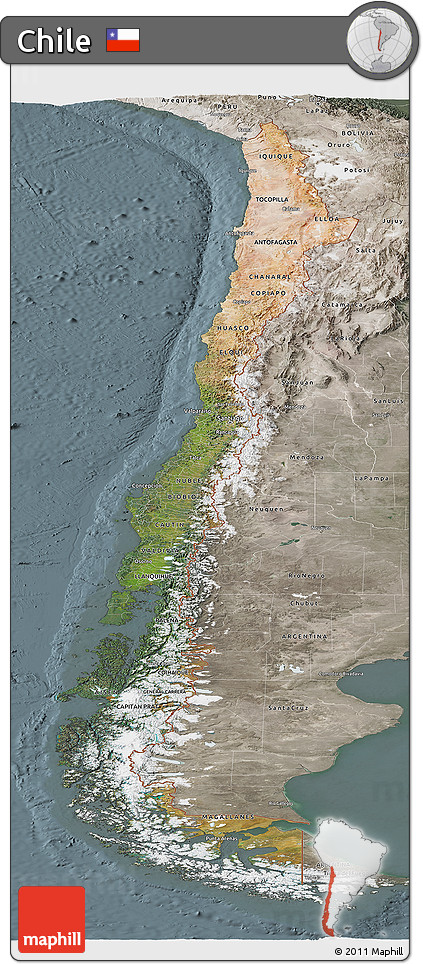 Satellite Panoramic Map of Chile, semi-desaturated