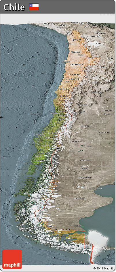 Satellite Panoramic Map of Chile, semi-desaturated