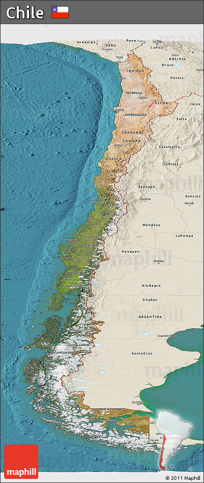 Satellite Panoramic Map of Chile, shaded relief outside, satellite sea