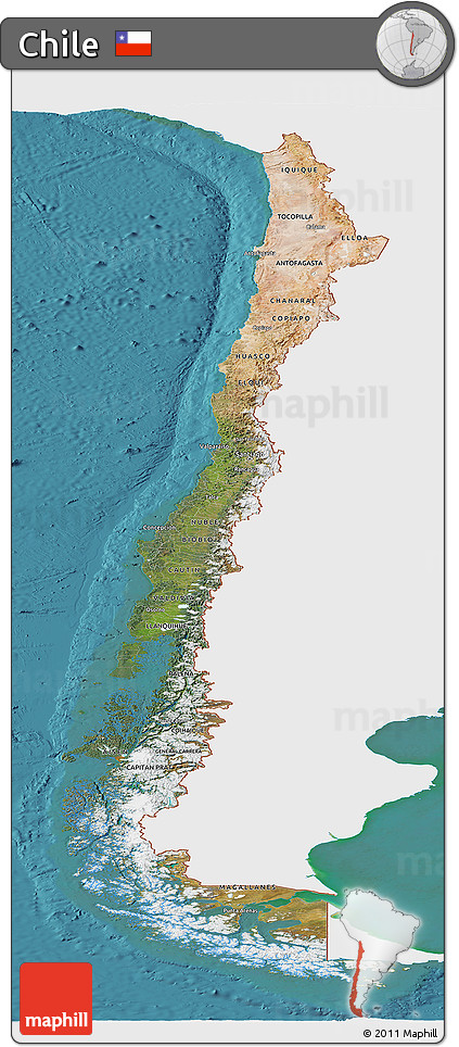 Satellite Panoramic Map of Chile, single color outside