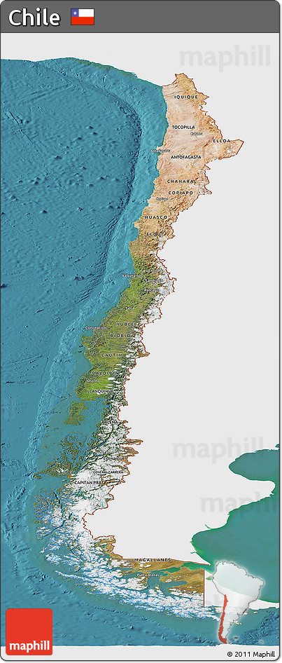 Satellite Panoramic Map of Chile, single color outside
