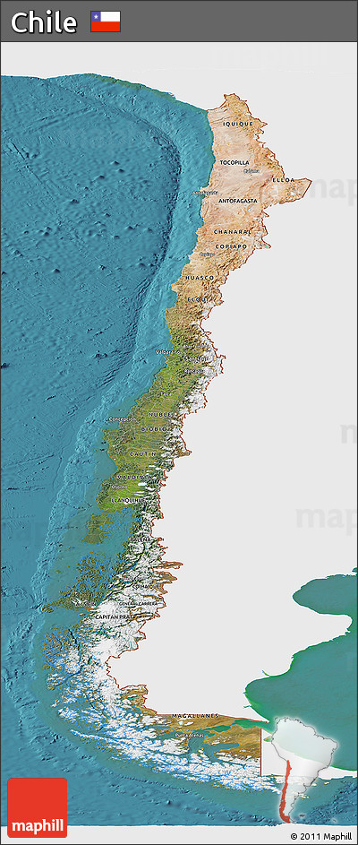 Satellite Panoramic Map of Chile, single color outside