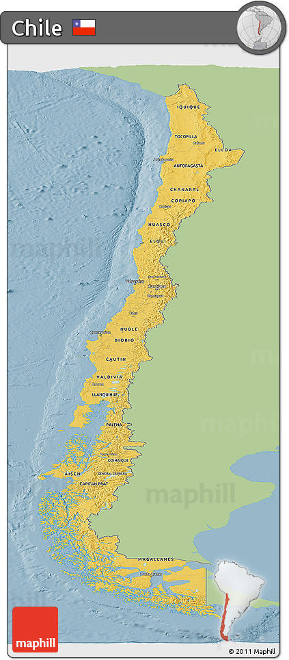 Savanna Style Panoramic Map of Chile, single color outside
