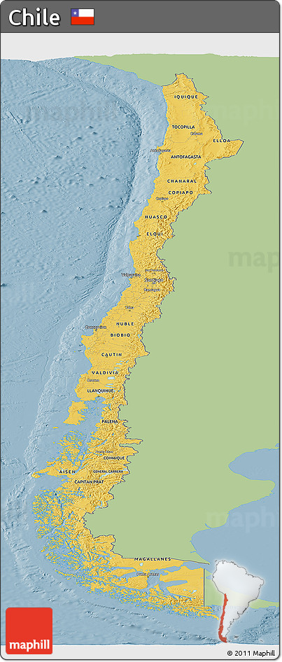 Savanna Style Panoramic Map of Chile, single color outside
