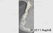 Shaded Relief Panoramic Map of Chile, darken, desaturated