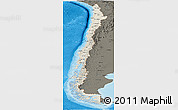 Shaded Relief Panoramic Map of Chile, darken, land only