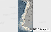 Shaded Relief Panoramic Map of Chile, darken, semi-desaturated