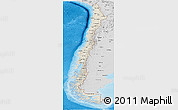Shaded Relief Panoramic Map of Chile, desaturated, land only