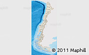 Shaded Relief Panoramic Map of Chile, single color outside, bathymetry sea, shaded relief sea