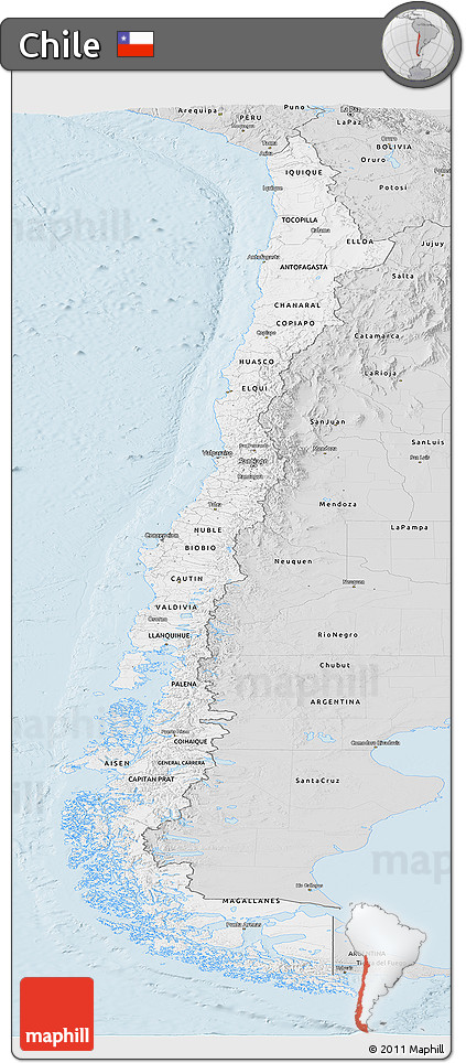 Silver Style Panoramic Map of Chile