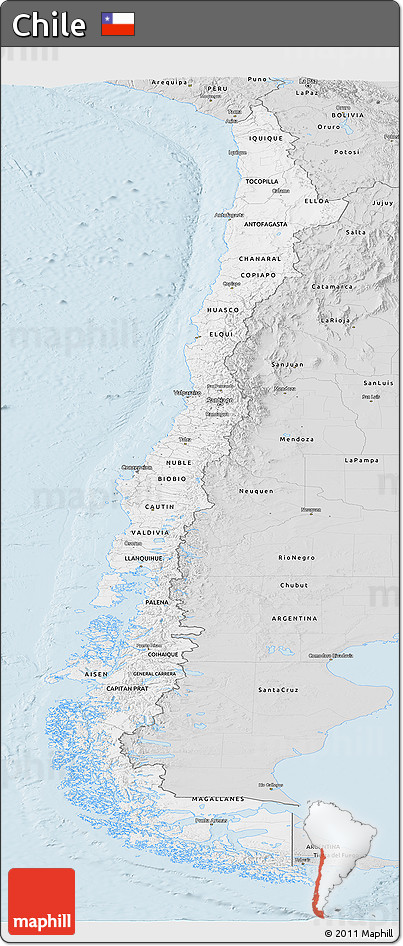 Silver Style Panoramic Map of Chile