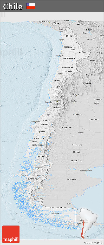 Silver Style Panoramic Map of Chile