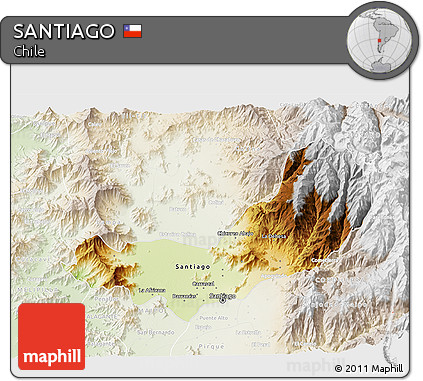 Physical 3D Map of SANTIAGO, lighten