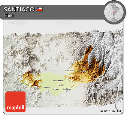 Physical 3D Map of SANTIAGO, lighten, semi-desaturated