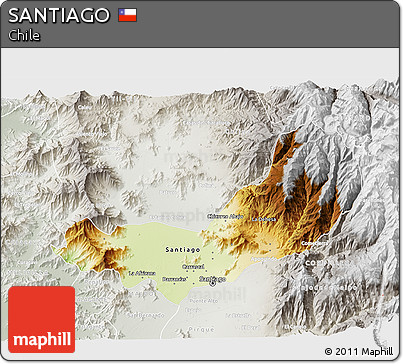 Physical 3D Map of SANTIAGO, lighten, semi-desaturated
