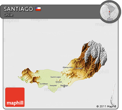 Physical 3D Map of SANTIAGO, single color outside