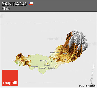 Physical 3D Map of SANTIAGO, single color outside