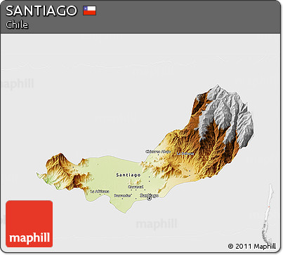 Physical 3D Map of SANTIAGO, single color outside