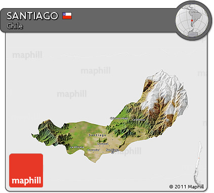 Satellite 3D Map of SANTIAGO, single color outside