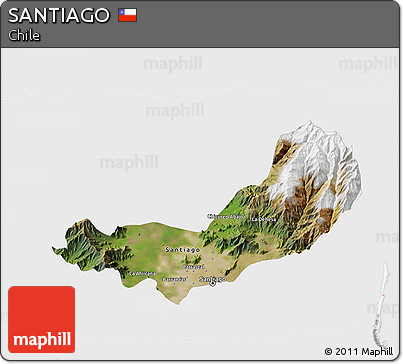 Satellite 3D Map of SANTIAGO, single color outside
