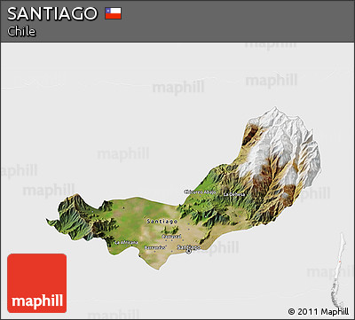 Satellite 3D Map of SANTIAGO, single color outside