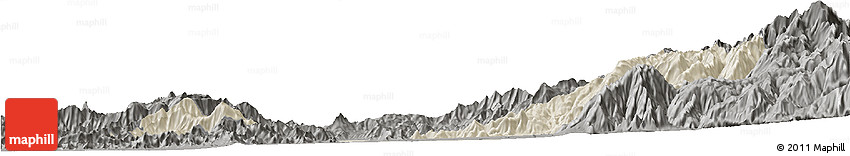 Shaded Relief Horizon Map of SANTIAGO, darken, semi-desaturated