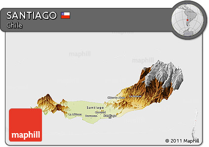 Physical Panoramic Map of SANTIAGO, single color outside