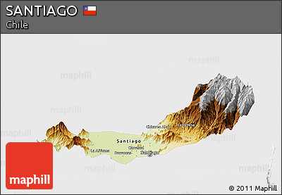 Physical Panoramic Map of SANTIAGO, single color outside