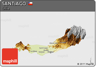 Physical Panoramic Map of SANTIAGO, single color outside