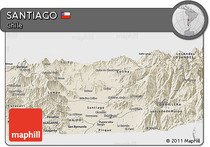 Shaded Relief Panoramic Map of SANTIAGO