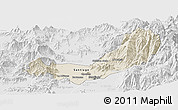 Shaded Relief Panoramic Map of SANTIAGO, lighten, desaturated