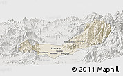 Shaded Relief Panoramic Map of SANTIAGO, lighten, semi-desaturated