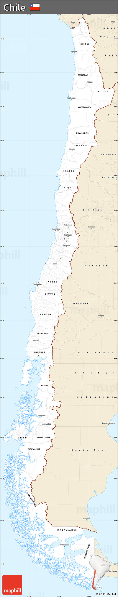 Classic Style Simple Map of Chile