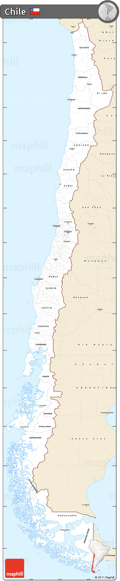 Classic Style Simple Map of Chile
